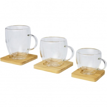 Logotrade Logogeschenke das Foto: Manti 2-teiliger 100 ml doppelwandiger Glasbecher mit Bambusuntersetzer 
