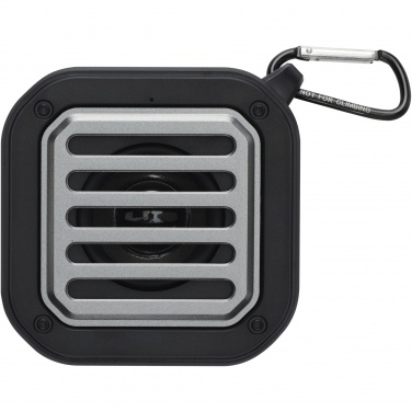 Logotrade werbemittel das Foto: Solo 3W IPX5 Solar Bluetooth®-Lautsprecher aus recyceltem RCS Kunststoff mit Karabinerhaken 