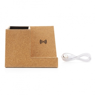 Logotrade Logogeschenke das Foto: Kork Stiftehalter mit 5W Wireless Charger