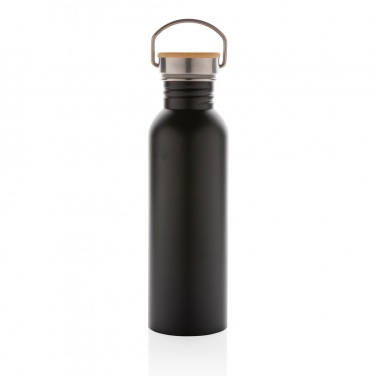 Logotrade Firmengeschenke das Foto: Moderne Stainless-Steel Flasche mit Bambusdeckel