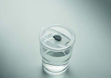 Logotrade werbemittel das Foto: Glasbecher mit Trinkhalm 400ml