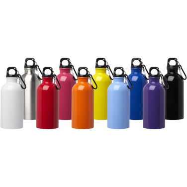 Logotrade Logogeschenke das Foto: Oregon 400 ml RCS-zertifizierte, einwandige Trinkflasche aus Edelstahl mit Karabinerhaken