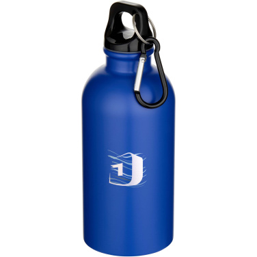Logotrade Werbegeschenke das Foto: Oregon 400 ml matte RCS-zertifizierte einwandige Trinkflasche aus recyceltem Edelstahl mit Karabinerhaken