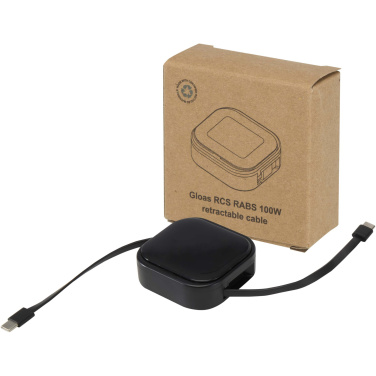 Logotrade Logogeschenke das Foto: Gloas Aufrollbares 5 in 1 Kabel aus Recyclingmaterial mit Datensynchronisierung und 100 W Schnellladefunktion sowie Smartphone Toolkit