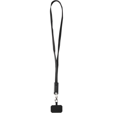 Logotrade Logogeschenke das Foto: Franz 5 in 1 Lanyard Kabel aus recyceltem Kunststoff für Smartphones mit integrierter Datensynchronisierung und 65 W Schnellladefunktion
