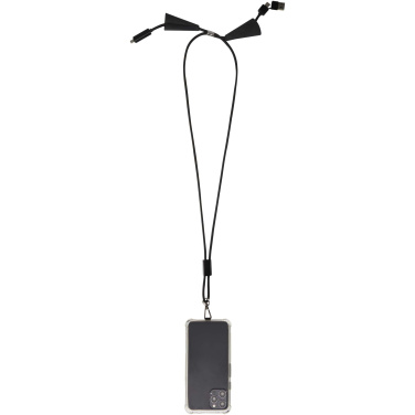 Logotrade Werbeartikel das Foto: Funi 5 in 1 Lanyard Kabel aus recyceltem Kunststoff für Smartphones mit integrierter Datensynchronisierung und 100 W Schnellladefunktion
