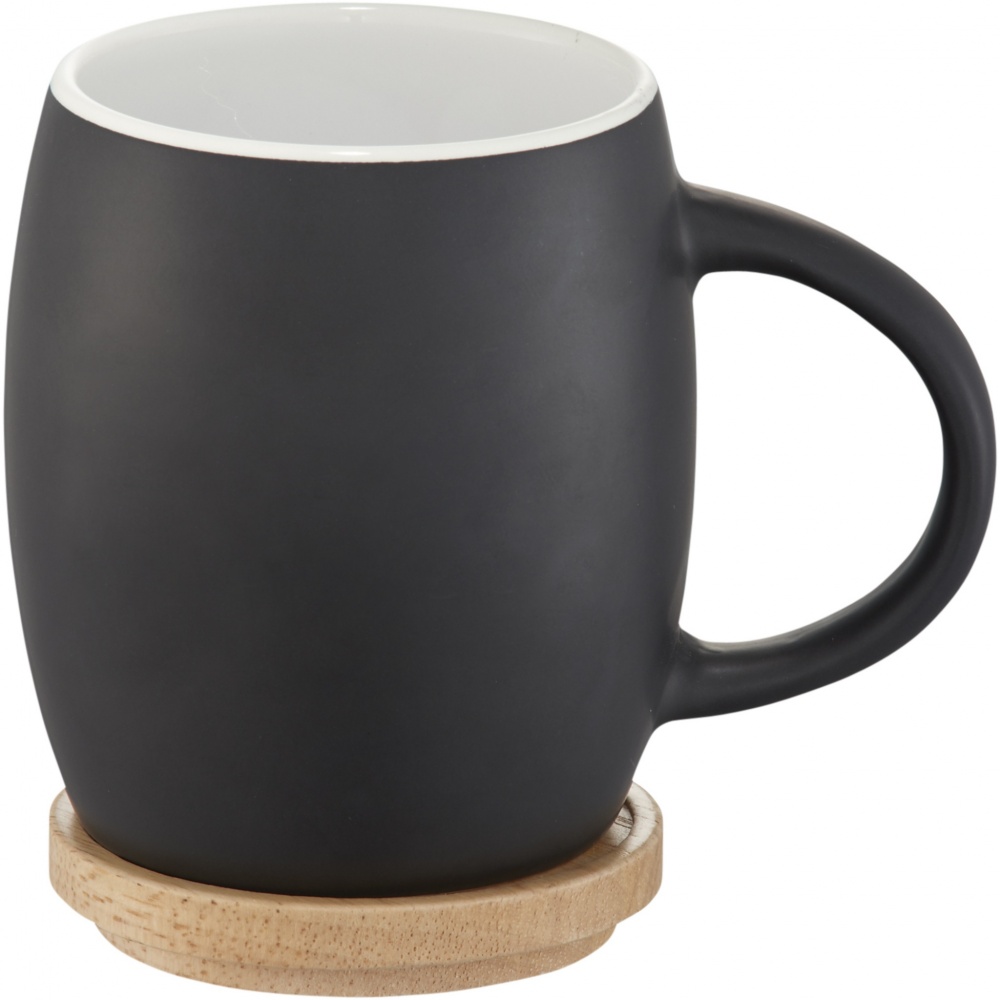 Logo trade promotional merchandise image of: Hearth 400 ml ceramic mug with wooden coaster