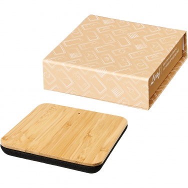 Logo trade promotional giveaways picture of: Leaf 5W bamboo and fabric wireless charging pad