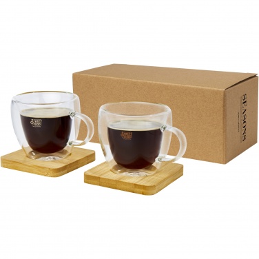 Logo trade advertising products image of: Manti 2-piece 100 ml double-wall glass cup with bamboo coaster 