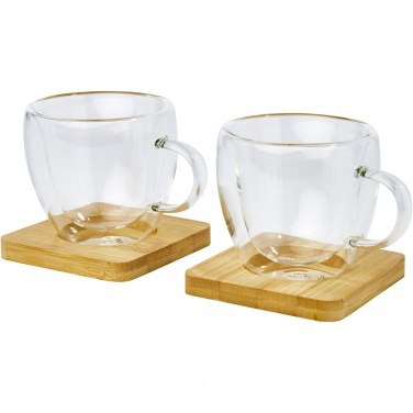 Logotrade business gift image of: Manti 2-piece 100 ml double-wall glass cup with bamboo coaster 