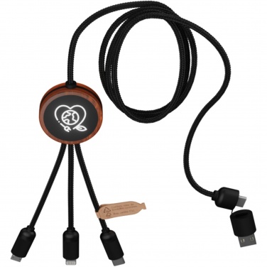 Logotrade corporate gift image of: SCX.design C37 5-in-1 rPET light-up logo charging cable with round wooden casing