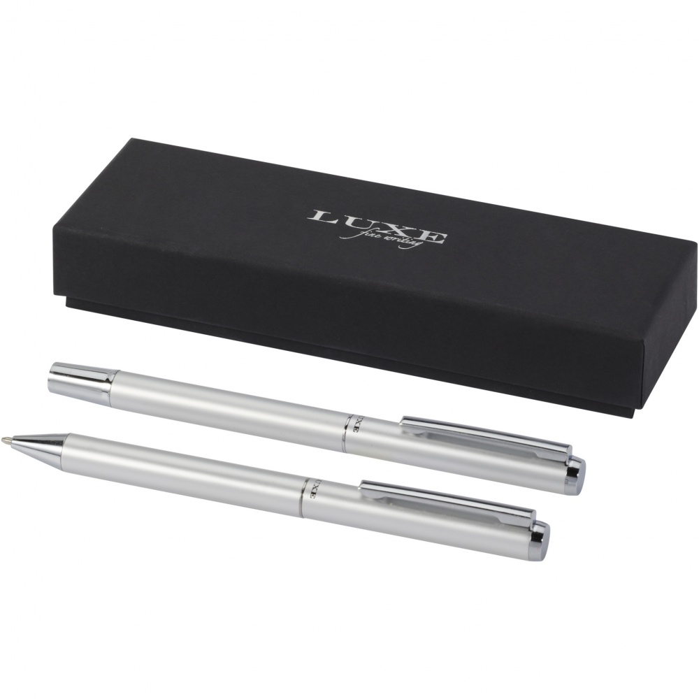 Logotrade promotional product picture of: Lucetto recycled aluminium ballpoint and rollerball pen gift set