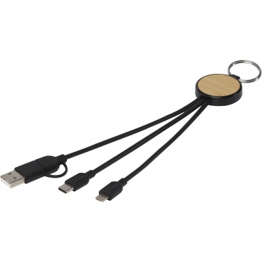 Logo trade advertising products image of: Tecta 6-in-1 recycled plastic/bamboo charging cable with keyring