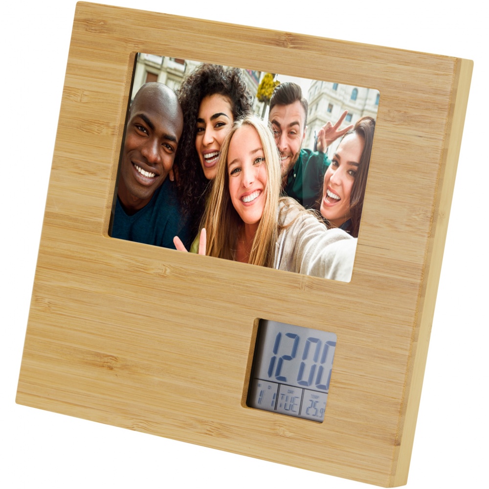 Logo trade promotional items image of: Sasa bamboo photo frame with thermometer
