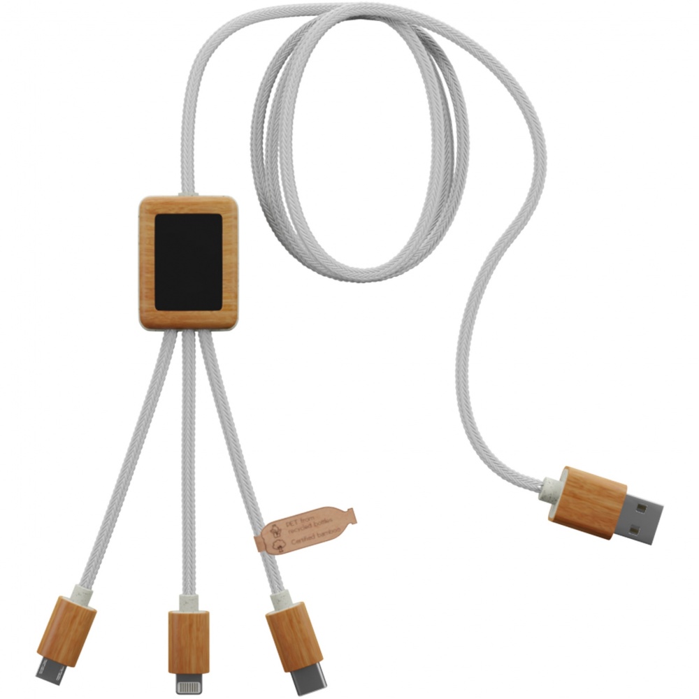 Logo trade business gift photo of: SCX.design C39 3-in-1 rPET light-up logo charging cable with squared bamboo casing