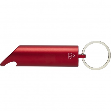 Logo trade promotional products image of: Flare RCS recycled aluminium IPX LED light and bottle opener with keychain