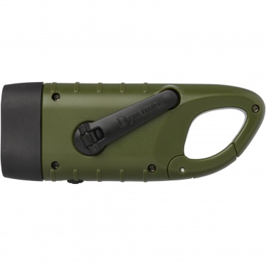 Logo trade promotional gift photo of: Helios recycled plastic solar dynamo flashlight with carabiner