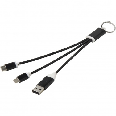 Logo trade promotional merchandise picture of: Metal 4-in-1 recycled aluminium charging cable with keychain