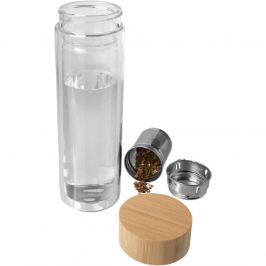 Logo trade promotional items image of: Bailey 400 ml borsilicate glass infuser bottle with bamboo lid