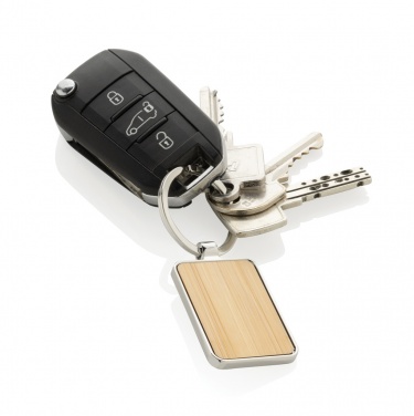 Logo trade corporate gift photo of: RCS recycled zinc alloy rectangle keychain with bamboo