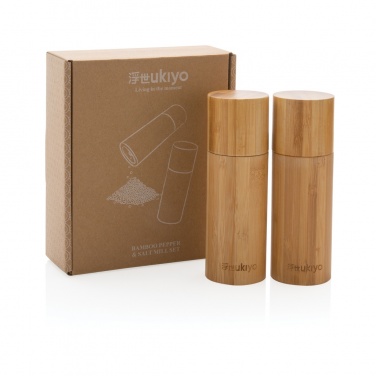Logo trade promotional giveaway photo of: Ukiyo bamboo salt and pepper mill set