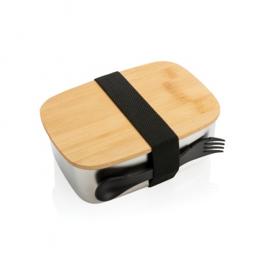 Logo trade advertising products picture of: Stainless steel lunchbox with bamboo lid and spork