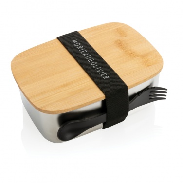 Logotrade promotional product image of: Stainless steel lunchbox with bamboo lid and spork