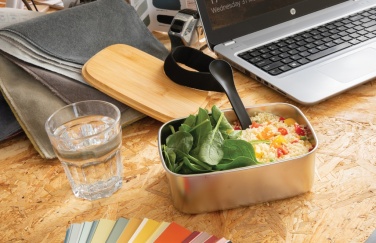 Logo trade promotional gift photo of: Stainless steel lunchbox with bamboo lid and spork