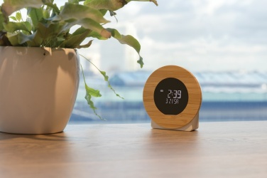 Logotrade promotional product image of: Utah RCS rplastic and bamboo LCD desk clock