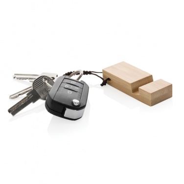 Logo trade advertising products picture of: Standkey bamboo keychain phone stand