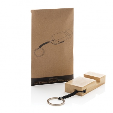 Logotrade promotional item image of: Standkey bamboo keychain phone stand