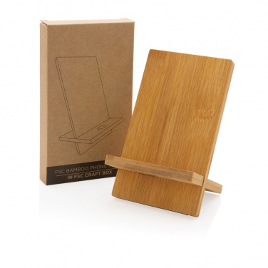 Logo trade promotional merchandise photo of: Bamboo phone stand in kraft box