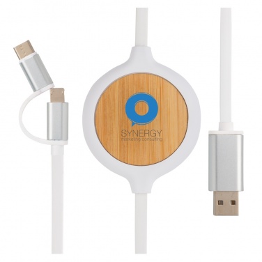 Logotrade promotional item picture of: 3-in-1 cable with 5W bamboo wireless charger