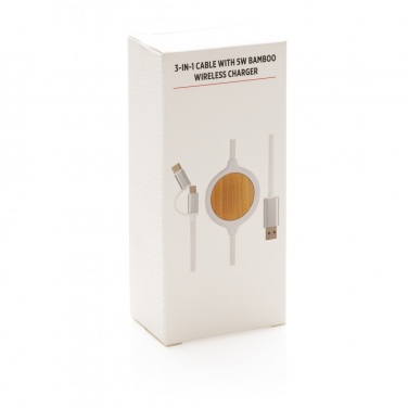 Logo trade promotional item photo of: 3-in-1 cable with 5W bamboo wireless charger