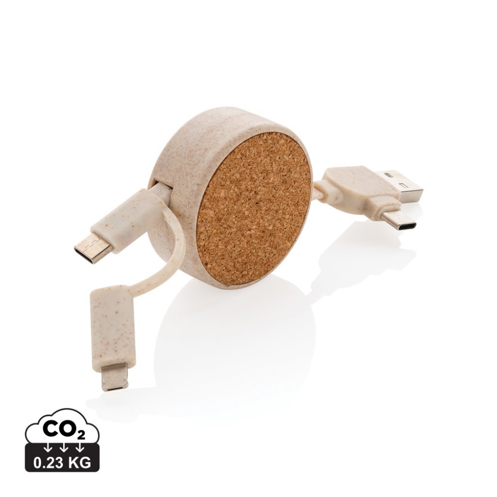 Logo trade promotional product photo of: Cork and Wheat 6-in-1 retractable cable