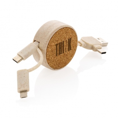 Logo trade promotional gifts image of: Cork and Wheat 6-in-1 retractable cable