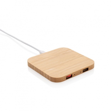 Logo trade business gifts image of: Bamboo 5W wireless charger with USB