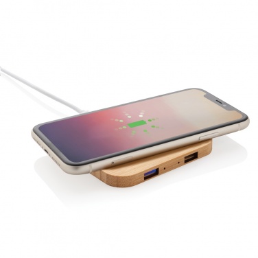 Logo trade advertising product photo of: Bamboo 5W wireless charger with USB