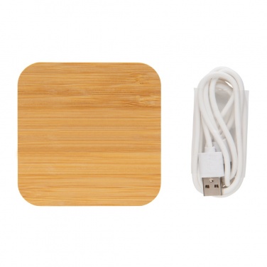 Logo trade corporate gifts picture of: Bamboo 5W wireless charger with USB