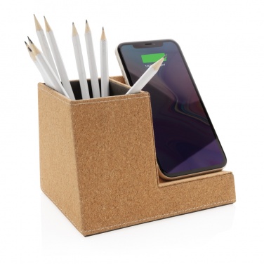 Logo trade corporate gift photo of: Cork pen holder and 5W wireless charger