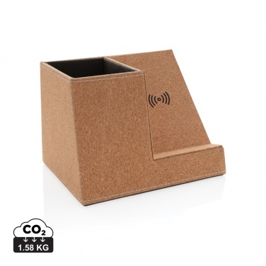 Logo trade corporate gifts picture of: Cork pen holder and 5W wireless charger