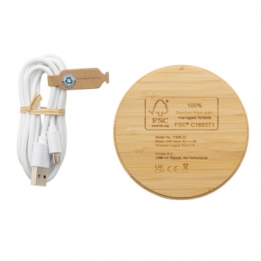 Logotrade promotional item image of: Bamboo 5W round wireless charger