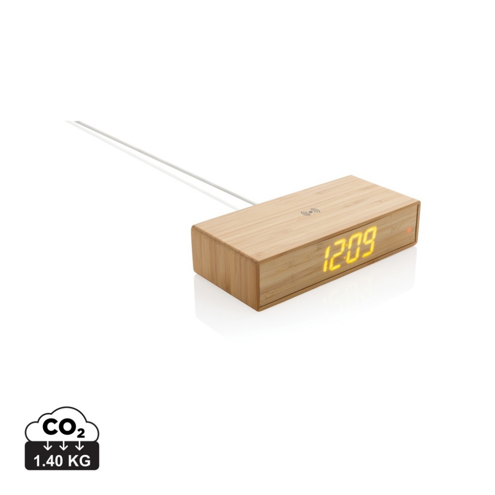 Logotrade corporate gift picture of: Bamboo alarm clock with 5W wireless charger