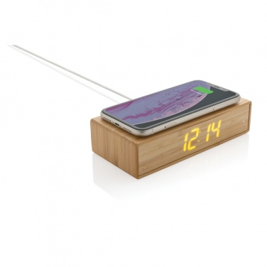 Logotrade advertising product image of: Bamboo alarm clock with 5W wireless charger