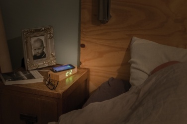 Logotrade promotional merchandise image of: Bamboo alarm clock with 5W wireless charger