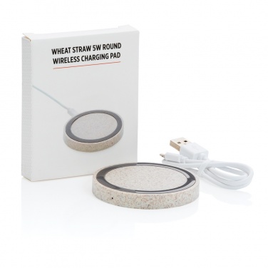 Logotrade corporate gift image of: Wheat Straw 5W round wireless charging pad