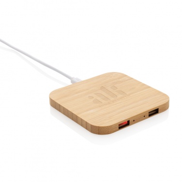 Logotrade business gifts photo of: Bamboo 10W wireless charger with USB