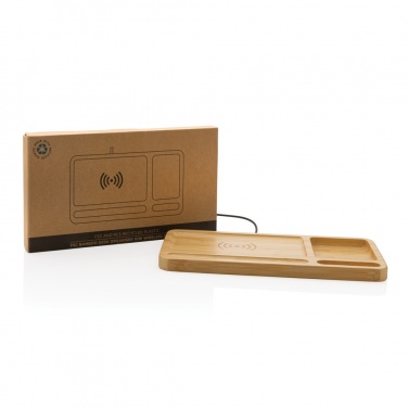 Logo trade advertising product photo of: Bamboo desk organiser 10W wireless charger