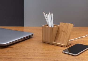 Logo trade promotional giveaways picture of: Calgary bamboo 10W wireless charger