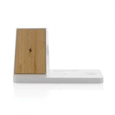 Logo trade advertising products image of: Ontario recycled plastic & bamboo 3-in-1 wireless charger